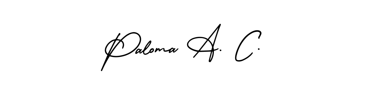 You should practise on your own different ways (AmerikaSignatureDemo-Regular) to write your name (Paloma A. C.) in signature. don't let someone else do it for you. Paloma A. C. signature style 3 images and pictures png