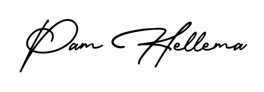 Create a personalized artistic stamp with Pam Hellema in AmerikaSignatureDemo-Regular font. Perfect for visual artists, designers, and influencers. Pam Hellema signature style 3 images and pictures png