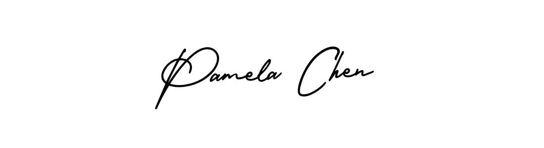 It looks lik you need a new signature style for name Pamela Chen. Design unique handwritten (AmerikaSignatureDemo-Regular) signature with our free signature maker in just a few clicks. Pamela Chen signature style 3 images and pictures png