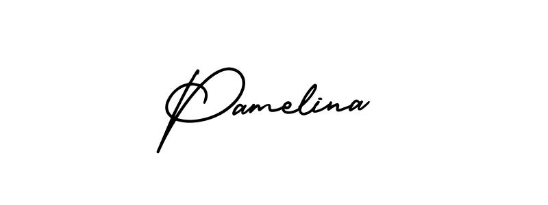 You should practise on your own different ways (AmerikaSignatureDemo-Regular) to write your name (Pamelina) in signature. don't let someone else do it for you. Pamelina signature style 3 images and pictures png