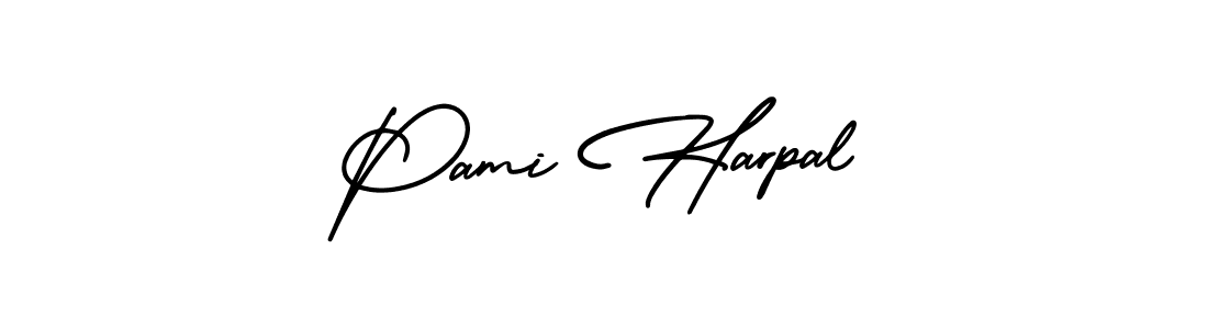 You should practise on your own different ways (AmerikaSignatureDemo-Regular) to write your name (Pami Harpal) in signature. don't let someone else do it for you. Pami Harpal signature style 3 images and pictures png