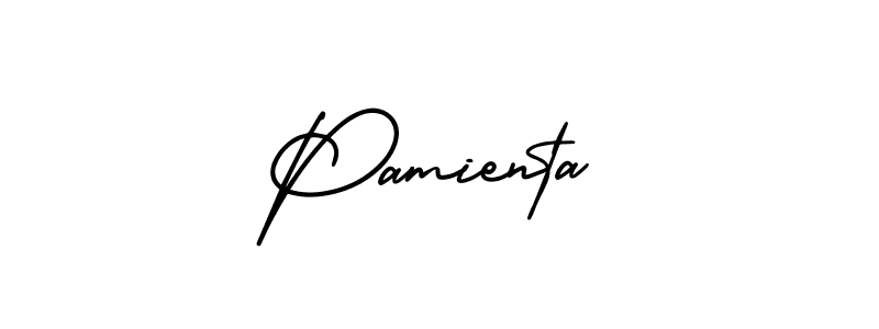 How to make Pamienta name signature. Use AmerikaSignatureDemo-Regular style for creating short signs online. This is the latest handwritten sign. Pamienta signature style 3 images and pictures png