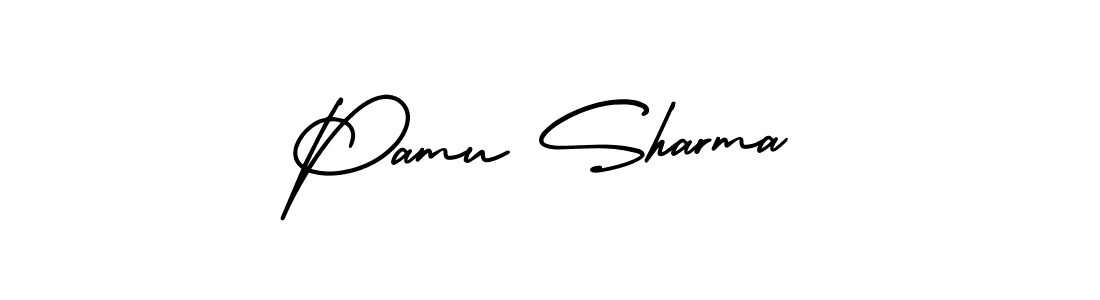 The best way (AmerikaSignatureDemo-Regular) to make a short signature is to pick only two or three words in your name. The name Pamu Sharma include a total of six letters. For converting this name. Pamu Sharma signature style 3 images and pictures png