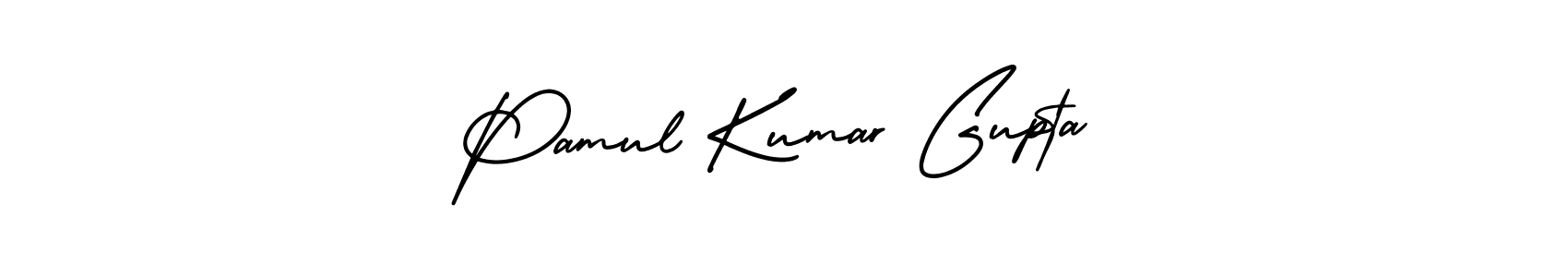 You should practise on your own different ways (AmerikaSignatureDemo-Regular) to write your name (Pamul Kumar Gupta) in signature. don't let someone else do it for you. Pamul Kumar Gupta signature style 3 images and pictures png