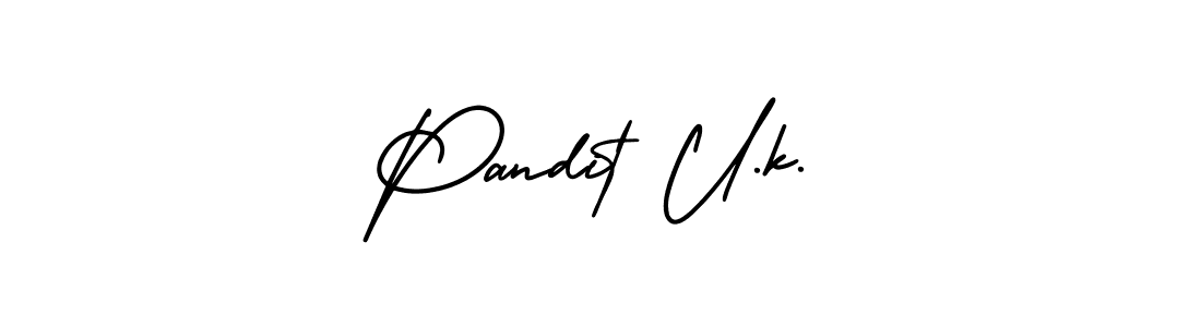 How to make Pandit U.k. name signature. Use AmerikaSignatureDemo-Regular style for creating short signs online. This is the latest handwritten sign. Pandit U.k. signature style 3 images and pictures png