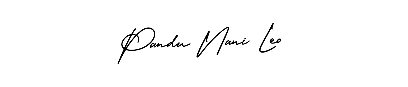 This is the best signature style for the Pandu Nani Leo name. Also you like these signature font (AmerikaSignatureDemo-Regular). Mix name signature. Pandu Nani Leo signature style 3 images and pictures png