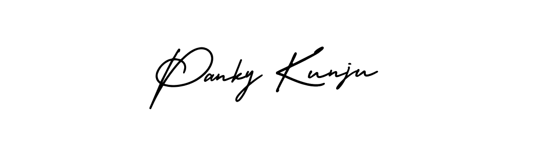 The best way (AmerikaSignatureDemo-Regular) to make a short signature is to pick only two or three words in your name. The name Panky Kunju include a total of six letters. For converting this name. Panky Kunju signature style 3 images and pictures png