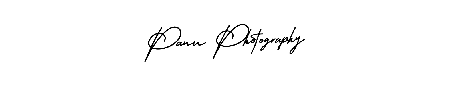 You should practise on your own different ways (AmerikaSignatureDemo-Regular) to write your name (Panu Photography) in signature. don't let someone else do it for you. Panu Photography signature style 3 images and pictures png