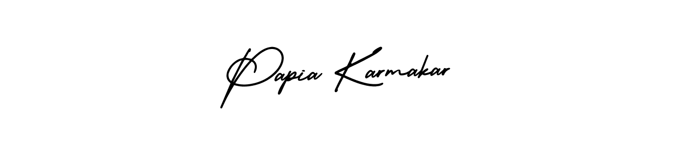 You should practise on your own different ways (AmerikaSignatureDemo-Regular) to write your name (Papia Karmakar) in signature. don't let someone else do it for you. Papia Karmakar signature style 3 images and pictures png
