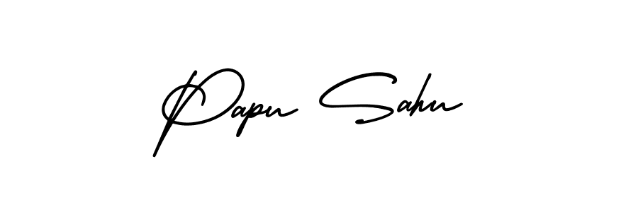 The best way (AmerikaSignatureDemo-Regular) to make a short signature is to pick only two or three words in your name. The name Papu Sahu include a total of six letters. For converting this name. Papu Sahu signature style 3 images and pictures png