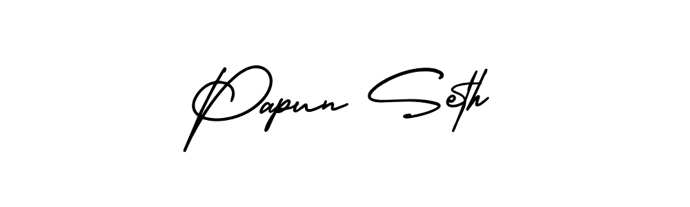 You should practise on your own different ways (AmerikaSignatureDemo-Regular) to write your name (Papun Seth) in signature. don't let someone else do it for you. Papun Seth signature style 3 images and pictures png
