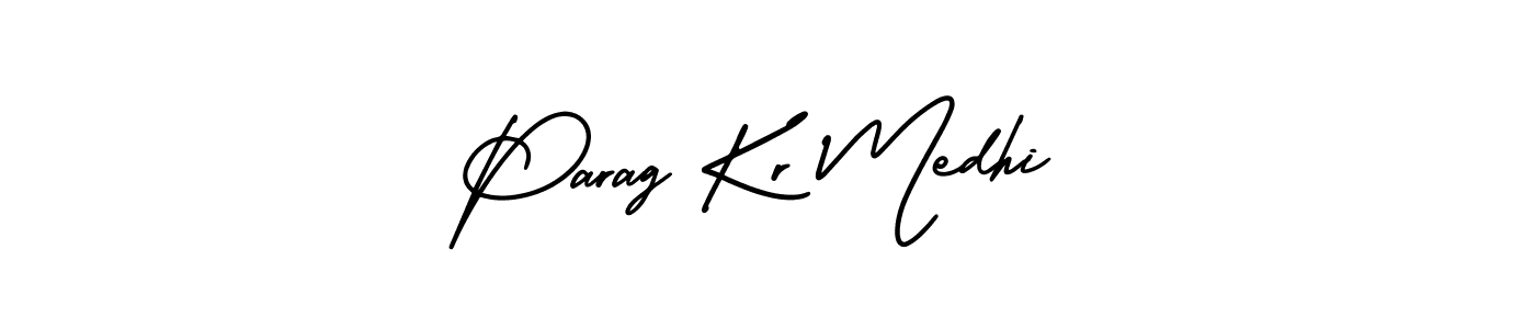 The best way (AmerikaSignatureDemo-Regular) to make a short signature is to pick only two or three words in your name. The name Parag Kr Medhi include a total of six letters. For converting this name. Parag Kr Medhi signature style 3 images and pictures png