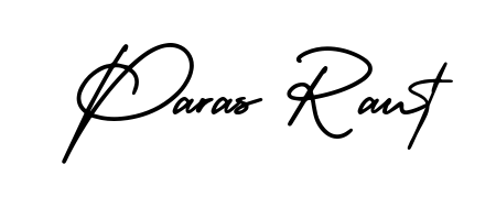 A sleek calligraphic signature for name Paras Raut utilizing AmerikaSignatureDemo-Regular styling. Great for adding personal signatures to photos and art. Paras Raut signature style 3 images and pictures png