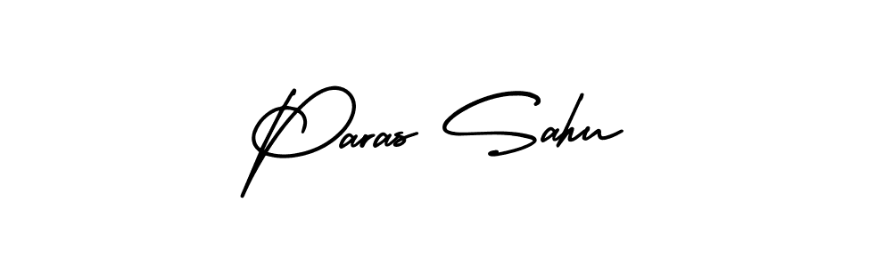 You should practise on your own different ways (AmerikaSignatureDemo-Regular) to write your name (Paras Sahu) in signature. don't let someone else do it for you. Paras Sahu signature style 3 images and pictures png