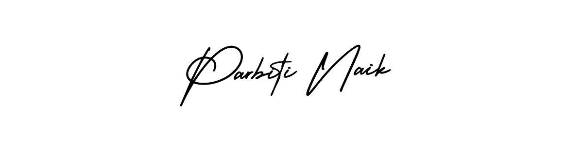 You should practise on your own different ways (AmerikaSignatureDemo-Regular) to write your name (Parbiti Naik) in signature. don't let someone else do it for you. Parbiti Naik signature style 3 images and pictures png