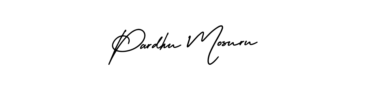 The best way (AmerikaSignatureDemo-Regular) to make a short signature is to pick only two or three words in your name. The name Pardhu Mosuru include a total of six letters. For converting this name. Pardhu Mosuru signature style 3 images and pictures png