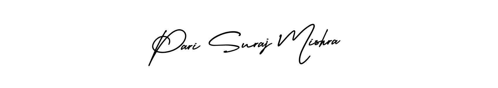 You should practise on your own different ways (AmerikaSignatureDemo-Regular) to write your name (Pari Suraj Mishra) in signature. don't let someone else do it for you. Pari Suraj Mishra signature style 3 images and pictures png