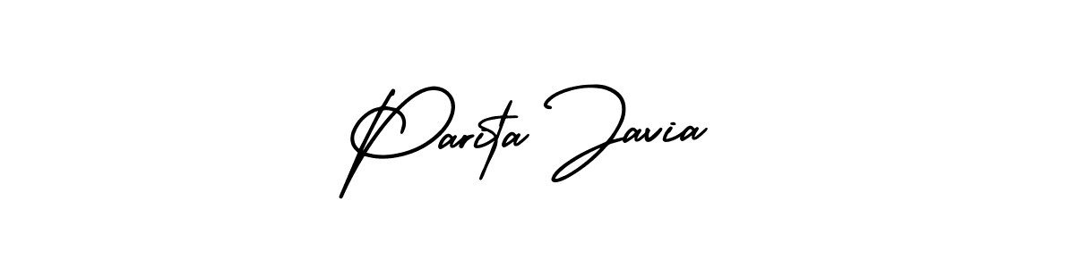 This is the best signature style for the Parita Javia name. Also you like these signature font (AmerikaSignatureDemo-Regular). Mix name signature. Parita Javia signature style 3 images and pictures png