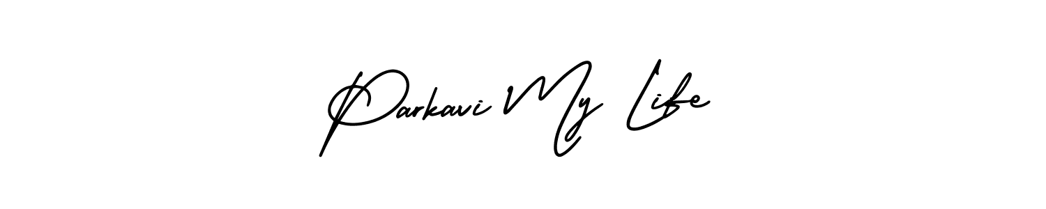 You should practise on your own different ways (AmerikaSignatureDemo-Regular) to write your name (Parkavi My Life) in signature. don't let someone else do it for you. Parkavi My Life signature style 3 images and pictures png