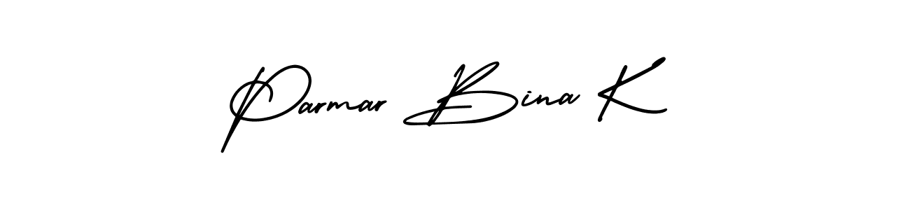 You should practise on your own different ways (AmerikaSignatureDemo-Regular) to write your name (Parmar Bina K) in signature. don't let someone else do it for you. Parmar Bina K signature style 3 images and pictures png