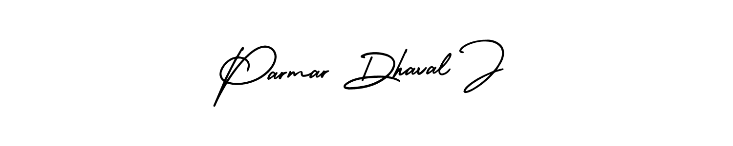 The best way (AmerikaSignatureDemo-Regular) to make a short signature is to pick only two or three words in your name. The name Parmar Dhaval J include a total of six letters. For converting this name. Parmar Dhaval J signature style 3 images and pictures png