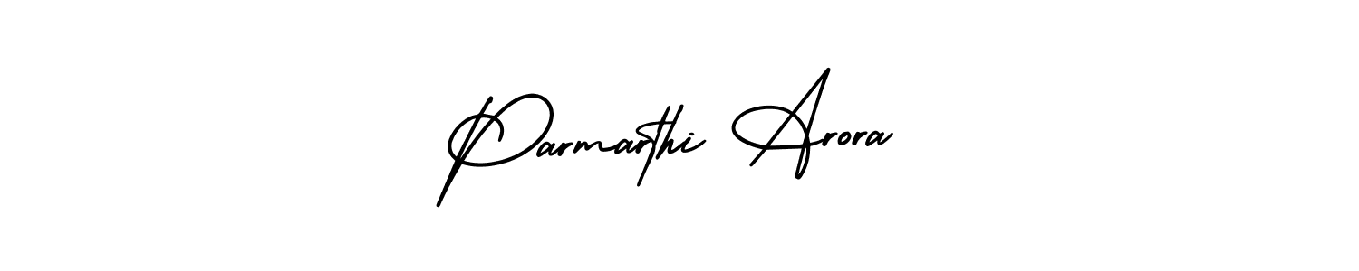 This is the best signature style for the Parmarthi Arora name. Also you like these signature font (AmerikaSignatureDemo-Regular). Mix name signature. Parmarthi Arora signature style 3 images and pictures png