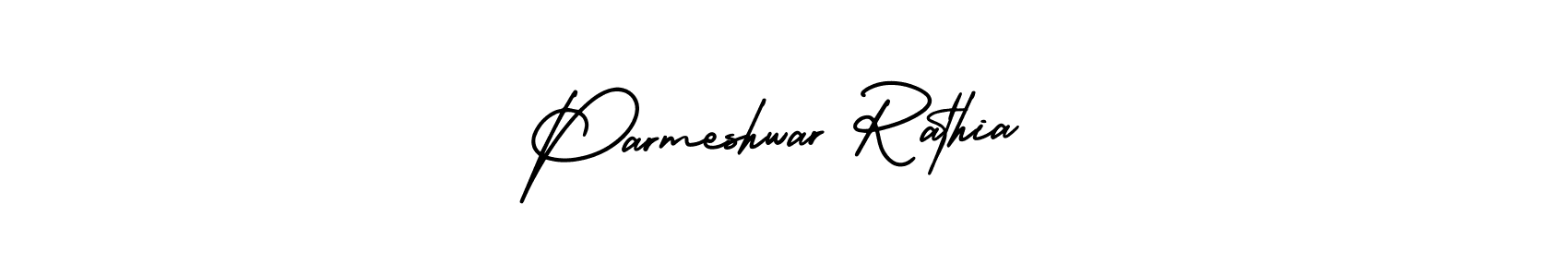 The best way (AmerikaSignatureDemo-Regular) to make a short signature is to pick only two or three words in your name. The name Parmeshwar Rathia include a total of six letters. For converting this name. Parmeshwar Rathia signature style 3 images and pictures png