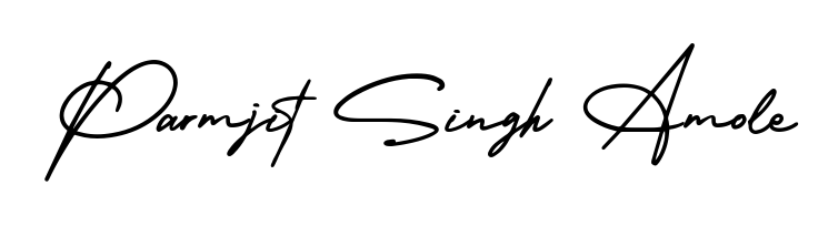 The AmerikaSignatureDemo-Regular typeface gives name Parmjit Singh Amole a refined look. Suitable for certificates, diplomas, and official verification. Parmjit Singh Amole signature style 3 images and pictures png