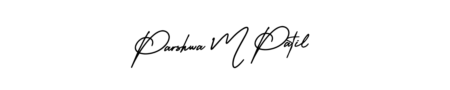 This is the best signature style for the Parshwa M Patil name. Also you like these signature font (AmerikaSignatureDemo-Regular). Mix name signature. Parshwa M Patil signature style 3 images and pictures png