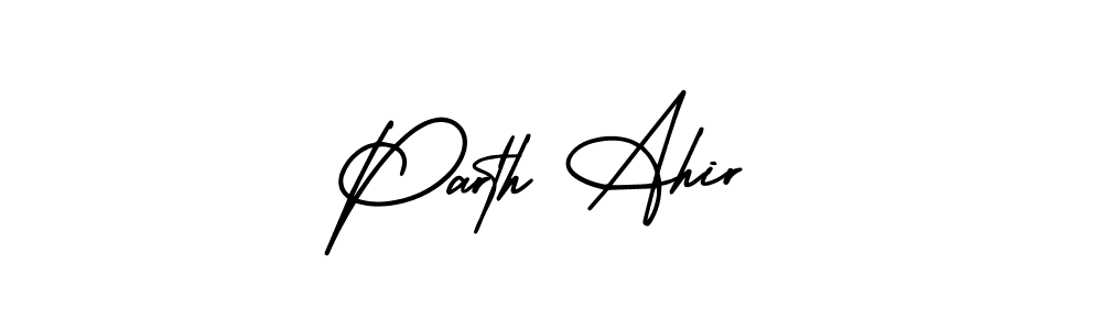 You should practise on your own different ways (AmerikaSignatureDemo-Regular) to write your name (Parth Ahir) in signature. don't let someone else do it for you. Parth Ahir signature style 3 images and pictures png