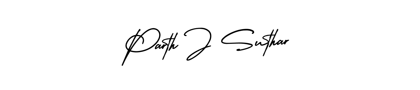 You should practise on your own different ways (AmerikaSignatureDemo-Regular) to write your name (Parth J Suthar) in signature. don't let someone else do it for you. Parth J Suthar signature style 3 images and pictures png