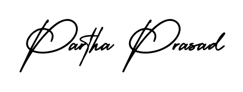 A stylish, flowing autograph style designed for name Partha Prasad using AmerikaSignatureDemo-Regular typography. Perfect for digital creative projects. Partha Prasad signature style 3 images and pictures png