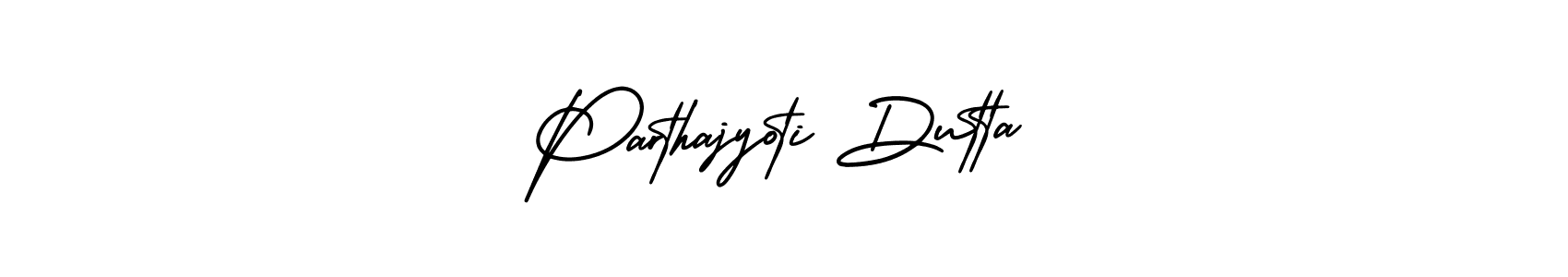 You should practise on your own different ways (AmerikaSignatureDemo-Regular) to write your name (Parthajyoti Dutta) in signature. don't let someone else do it for you. Parthajyoti Dutta signature style 3 images and pictures png