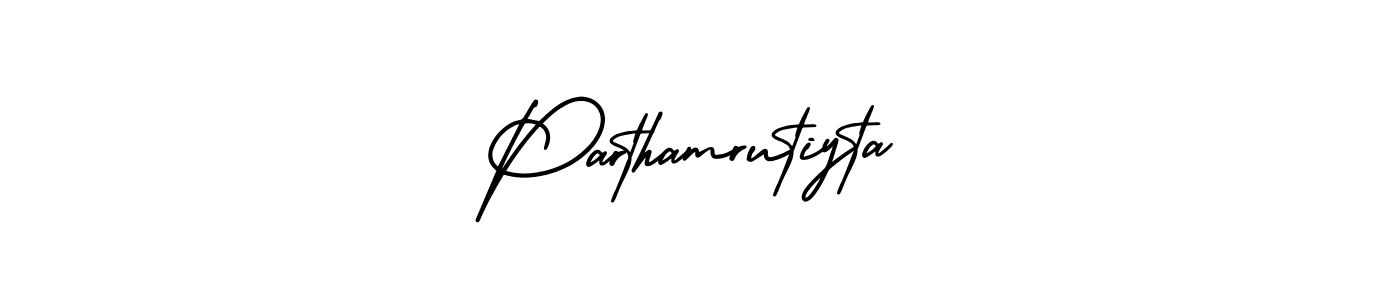 You should practise on your own different ways (AmerikaSignatureDemo-Regular) to write your name (Parthamrutiyta) in signature. don't let someone else do it for you. Parthamrutiyta signature style 3 images and pictures png