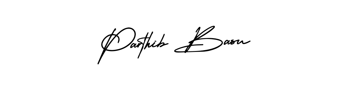 You should practise on your own different ways (AmerikaSignatureDemo-Regular) to write your name (Parthib Basu) in signature. don't let someone else do it for you. Parthib Basu signature style 3 images and pictures png