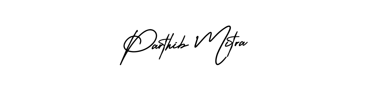 You should practise on your own different ways (AmerikaSignatureDemo-Regular) to write your name (Parthib Mitra) in signature. don't let someone else do it for you. Parthib Mitra signature style 3 images and pictures png