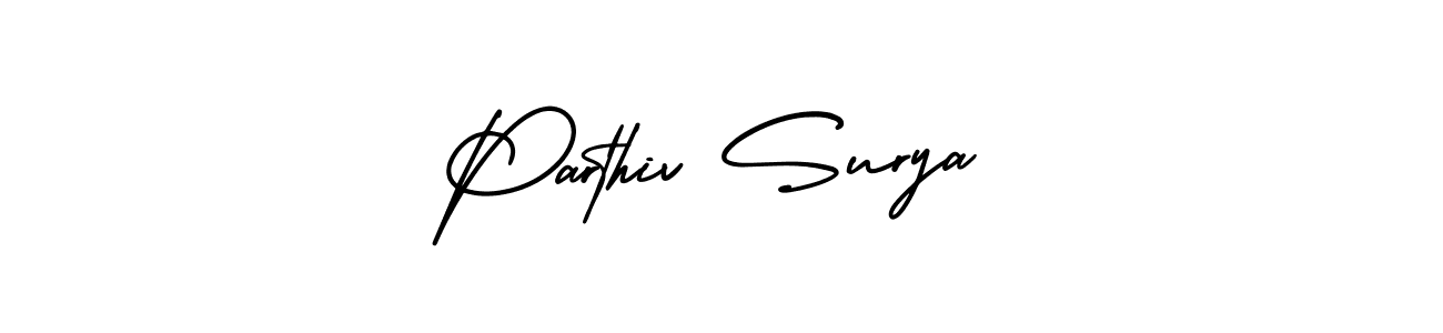 You should practise on your own different ways (AmerikaSignatureDemo-Regular) to write your name (Parthiv Surya) in signature. don't let someone else do it for you. Parthiv Surya signature style 3 images and pictures png