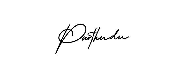 You should practise on your own different ways (AmerikaSignatureDemo-Regular) to write your name (Parthudu) in signature. don't let someone else do it for you. Parthudu signature style 3 images and pictures png