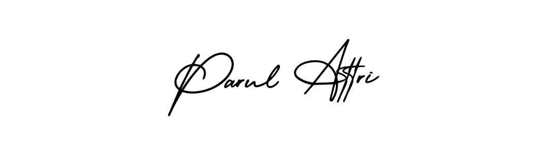 This is the best signature style for the Parul Attri name. Also you like these signature font (AmerikaSignatureDemo-Regular). Mix name signature. Parul Attri signature style 3 images and pictures png