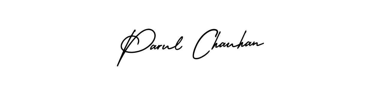 You should practise on your own different ways (AmerikaSignatureDemo-Regular) to write your name (Parul Chauhan) in signature. don't let someone else do it for you. Parul Chauhan signature style 3 images and pictures png