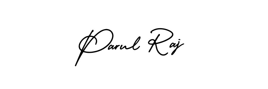 You should practise on your own different ways (AmerikaSignatureDemo-Regular) to write your name (Parul Raj) in signature. don't let someone else do it for you. Parul Raj signature style 3 images and pictures png