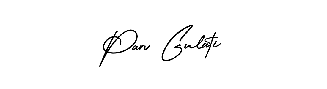 The best way (AmerikaSignatureDemo-Regular) to make a short signature is to pick only two or three words in your name. The name Parv Gulati include a total of six letters. For converting this name. Parv Gulati signature style 3 images and pictures png