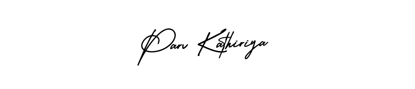 You should practise on your own different ways (AmerikaSignatureDemo-Regular) to write your name (Parv Kathiriya) in signature. don't let someone else do it for you. Parv Kathiriya signature style 3 images and pictures png