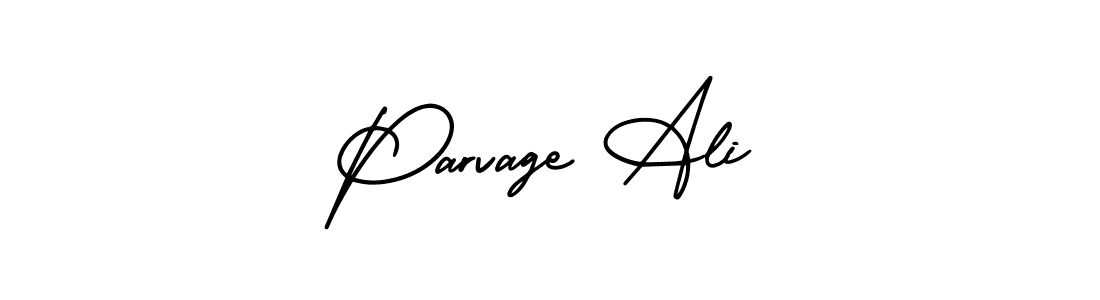 You should practise on your own different ways (AmerikaSignatureDemo-Regular) to write your name (Parvage Ali) in signature. don't let someone else do it for you. Parvage Ali signature style 3 images and pictures png