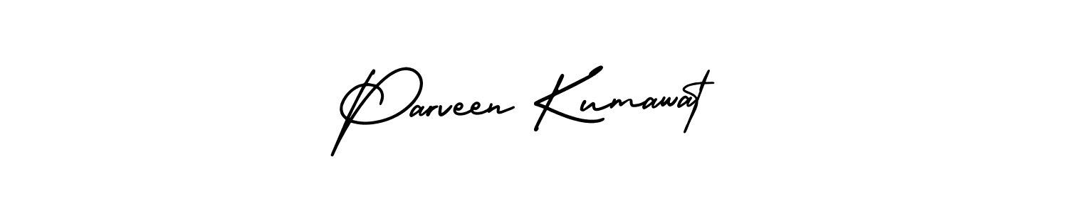 You should practise on your own different ways (AmerikaSignatureDemo-Regular) to write your name (Parveen Kumawat) in signature. don't let someone else do it for you. Parveen Kumawat signature style 3 images and pictures png