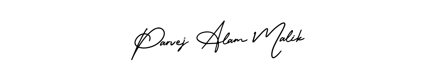 You should practise on your own different ways (AmerikaSignatureDemo-Regular) to write your name (Parvej Alam Malik) in signature. don't let someone else do it for you. Parvej Alam Malik signature style 3 images and pictures png