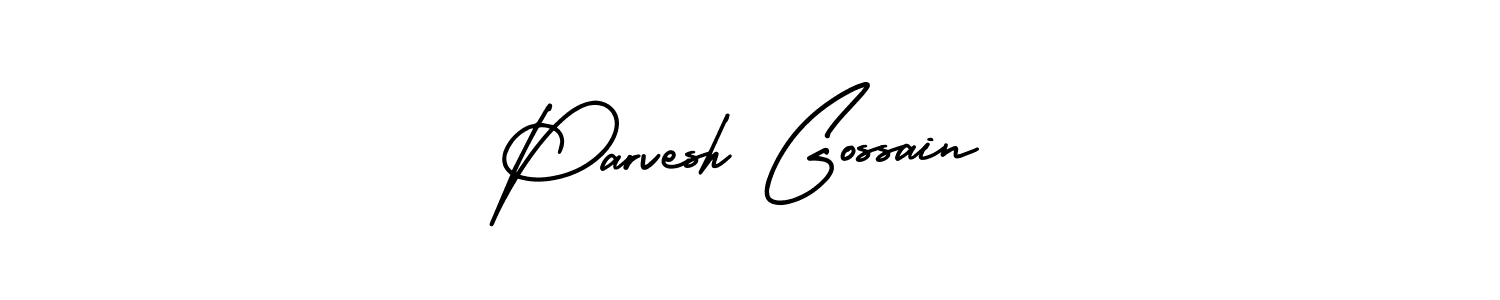 You should practise on your own different ways (AmerikaSignatureDemo-Regular) to write your name (Parvesh Gossain) in signature. don't let someone else do it for you. Parvesh Gossain signature style 3 images and pictures png