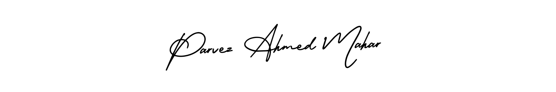 This is the best signature style for the Parvez Ahmed Mahar name. Also you like these signature font (AmerikaSignatureDemo-Regular). Mix name signature. Parvez Ahmed Mahar signature style 3 images and pictures png