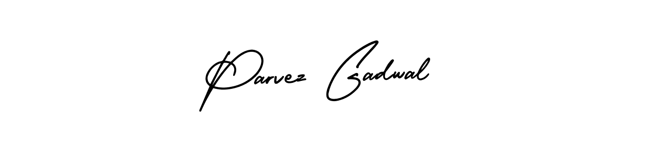 The best way (AmerikaSignatureDemo-Regular) to make a short signature is to pick only two or three words in your name. The name Parvez Gadwal include a total of six letters. For converting this name. Parvez Gadwal signature style 3 images and pictures png