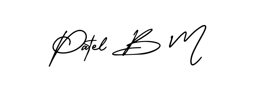 You should practise on your own different ways (AmerikaSignatureDemo-Regular) to write your name (Patel B M) in signature. don't let someone else do it for you. Patel B M signature style 3 images and pictures png